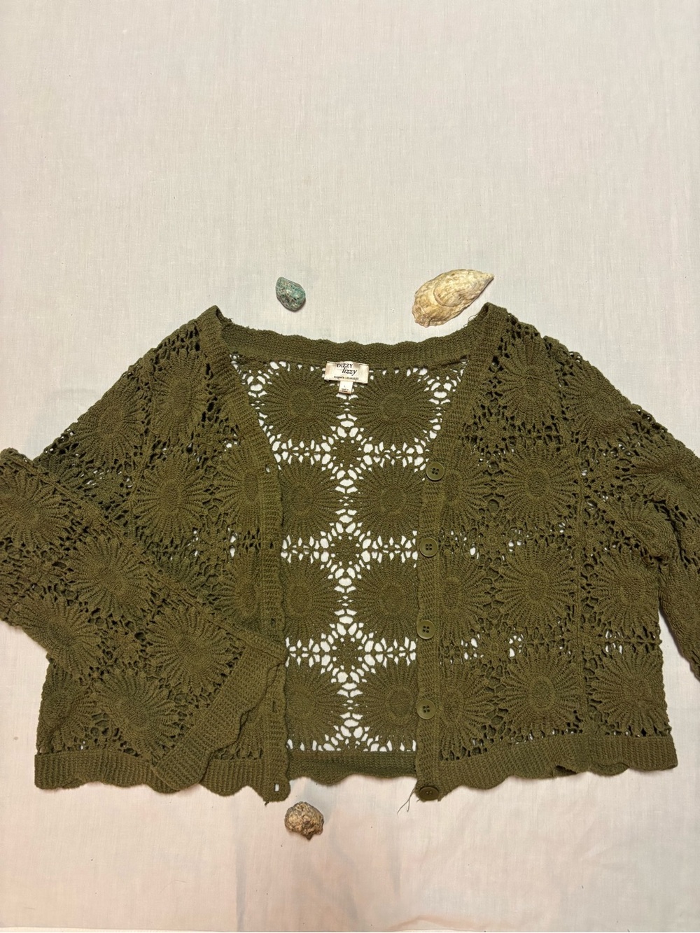 Olive Green Crochet Cardigan